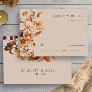 Autumn Taupe Floral Wedding RSVP Card