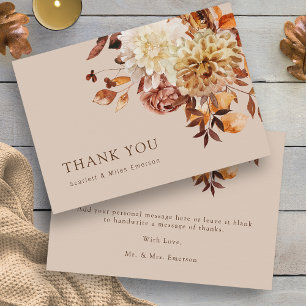 Autumn Taupe Floral Wedding Thank You Card