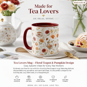 Autumn Tea Party Pumpkin Floral Pattern  Mug