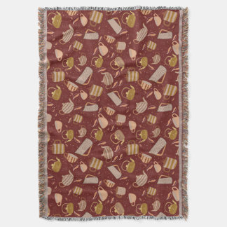 Autumn Tea Time Teapot Mug Leaf Pattern Throw Blanket