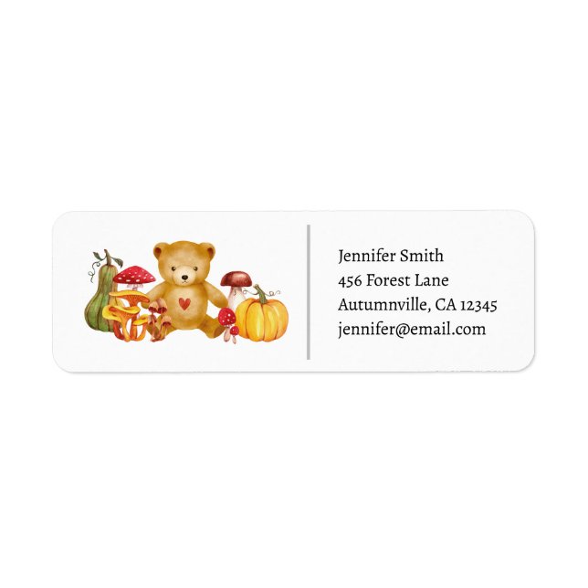 Autumn Teddy Bear Baby Shower Return Address Label (Front)