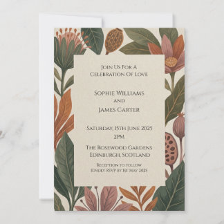 Autumn Terracotta Botanical Leaf Wedding Invitation