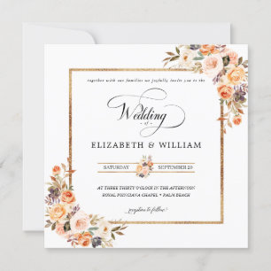Autumn Terracotta Floral Wedding Square Invitation