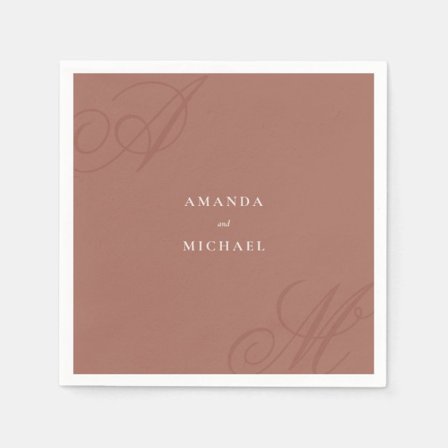 Autumn Terracotta Modern Edge Elegant Monogram Napkin (Front)