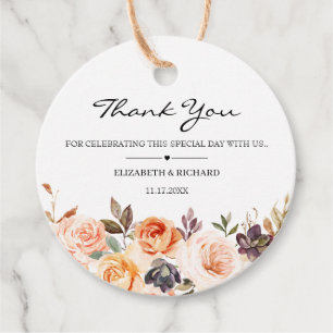 Autumn Terracotta Orange Gold Flowers Wedding Favour Tags