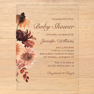 Autumn Terracotta Rust Floral Baby Shower Chic Acrylic Invitations