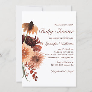 Autumn Terracotta Rust Floral Baby Shower Invitation