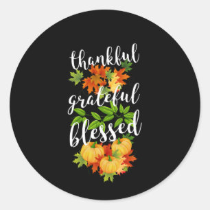 AUTUMN THANKFUL GRATEFUL & BLESSED FALL PUMPKIN CLASSIC ROUND STICKER