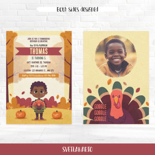 Autumn Thanksgiving Birthday Photo Invitation