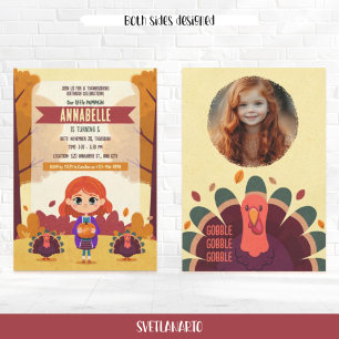 Autumn Thanksgiving Birthday Photo Invitation