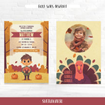 Autumn Thanksgiving Birthday Photo Invitation