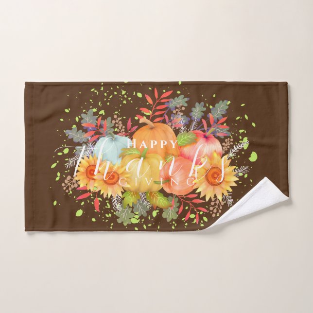 Autumn Thanksgiving Brown Hand Towel (Hand Towel)