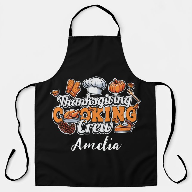 Autumn Thanksgiving Cooking Crew | Fall Holiiday Apron (Front)