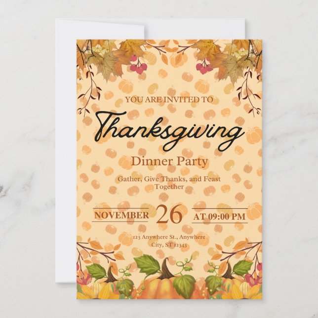 Autumn Thanksgiving Dinner Invite (Front)