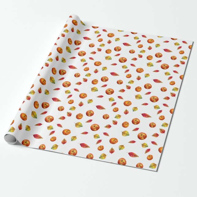 Autumn Thanksgiving Hand-Illustrated Rustic Fall Wrapping Paper (Unrolled)