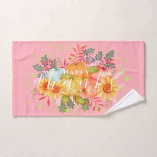 Autumn Thanksgiving Pink Hand Towel