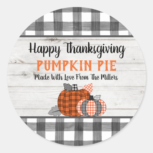 Autumn Thanksgiving  Pumpkin Pie Classic Round Sticker (Front)