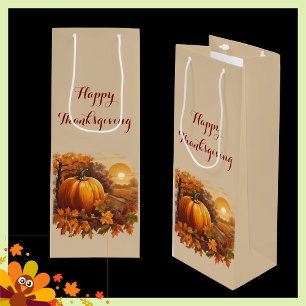 Autumn Thanksgiving Pumpkin Theme  Wine Gift Bag