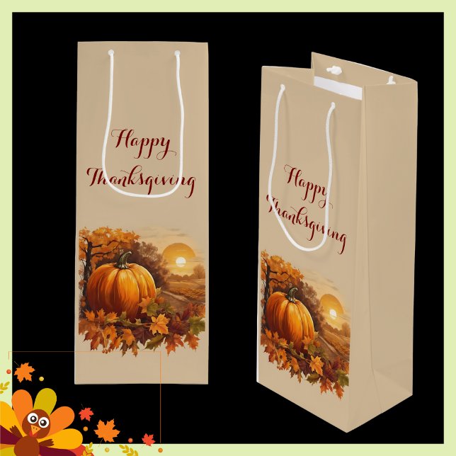 Autumn Thanksgiving Pumpkin Theme  Wine Gift Bag (Creator Uploaded)