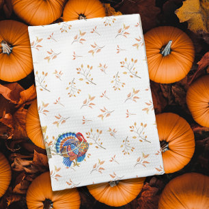 Autumn Thanksgiving Turkey Pumpkin Wagon Tea Towel