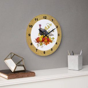 Autumn / Thanksgiving Turkey Pumpkin Wall Clock