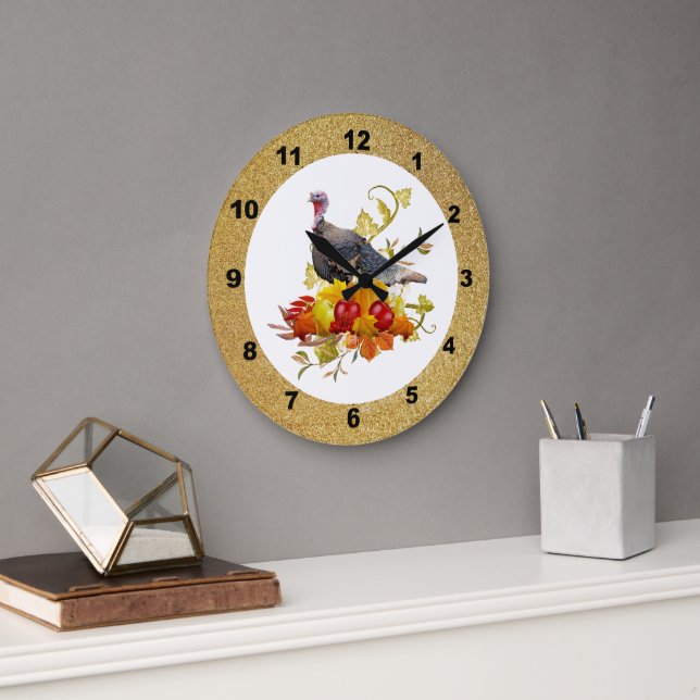 Autumn / Thanksgiving Turkey Pumpkin Wall Clock (Office)