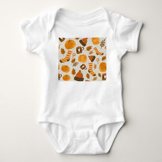 Autumn Theme Seamless Tile Pattern Baby Bodysuit (Front)