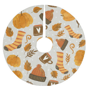 Autumn Theme Seamless Tile Pattern Brushed Polyester Tree Skirt