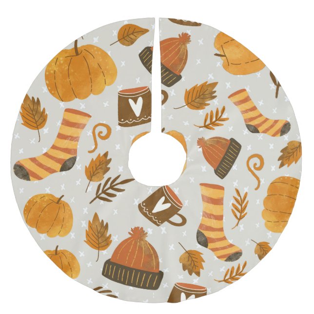 Autumn Theme Seamless Tile Pattern Brushed Polyester Tree Skirt (Front)