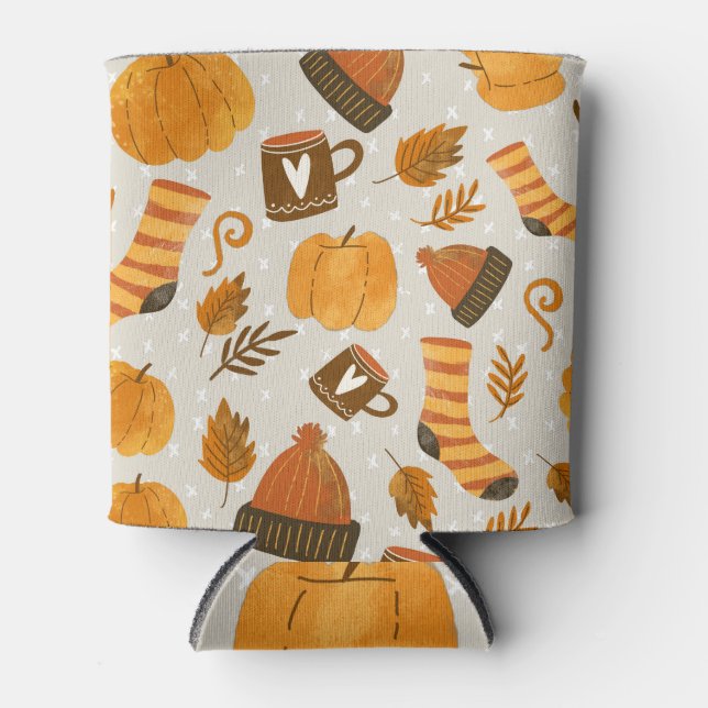 Autumn Theme Seamless Tile Pattern Can Cooler (Front)