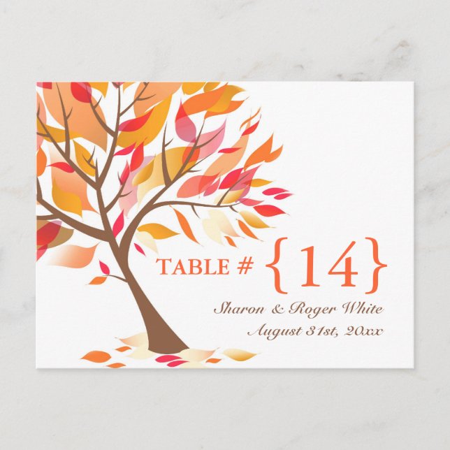 Autumn Theme Wedding Table Number Seats Cards (Front)