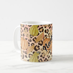 Autumn Themed Design and Leopard Print Pattern Coffee Mug