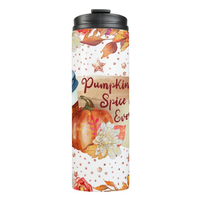 Autumn-Themed Design with Pumpkin Spice and Leaves Thermal Tumbler (Front)