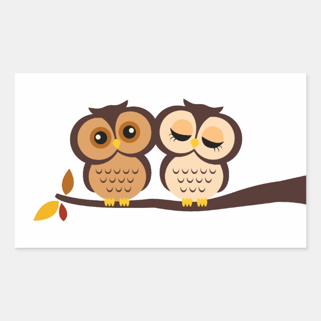 Autumn Themed Owls Wedding Rectangular Sticker (Front)