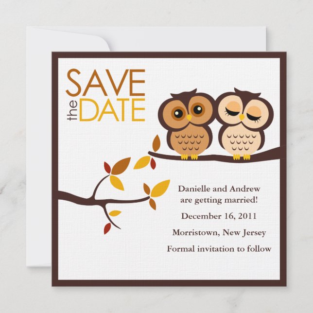 Autumn Themed Owls Wedding Save The Date (Front)