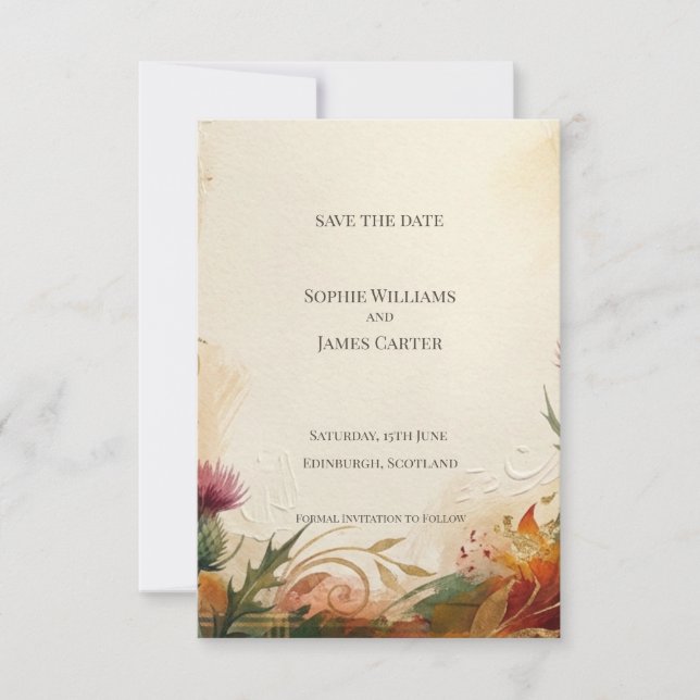 Autumn Thistle Wildflower Save the Date Card (Front)