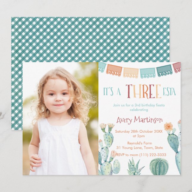 Autumn Three-ESTA Girl 3rd Birthday Party Picture Invitation (Front/Back)