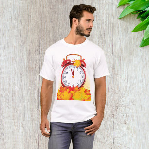 Autumn Time Change Fall Leaves And Retro Clock  T-Shirt