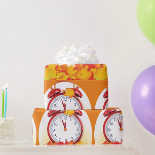 Autumn Time Change Fall Leaves And Retro Clock  Wrapping Paper