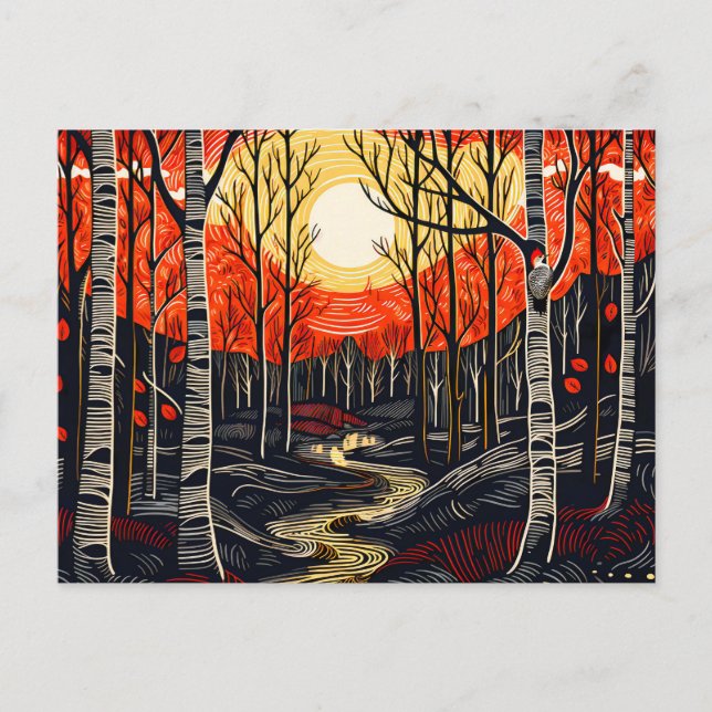Autumn time forest with woodpecker holiday postcard (Front)