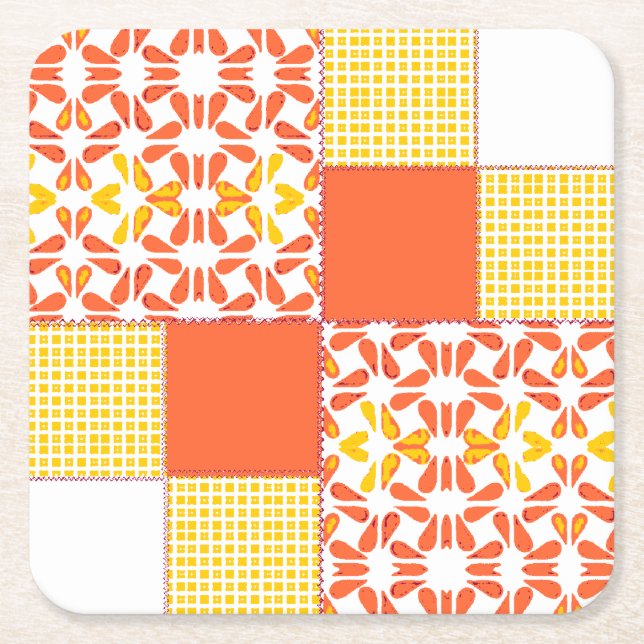 Autumn Tints Quilt Block Pattern Square Paper Coaster (Front)