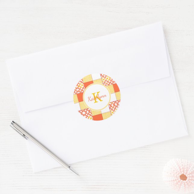 Autumn Tints Quilt Pattern  Classic Round Sticker (Envelope)