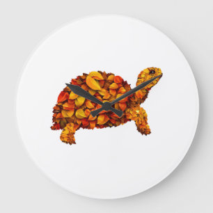 Autumn tortoise turtle made of leaves large clock