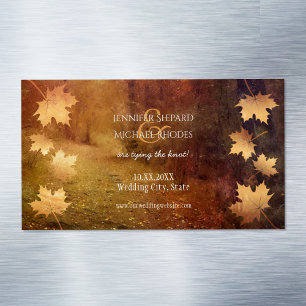 autumn trail falling maple leaves rustic wedding 	Magnetic business card