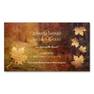 autumn trail falling maple leaves rustic wedding 	Magnetic business card