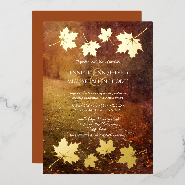 autumn trail maple leaves accent wedding  (Front/Back)