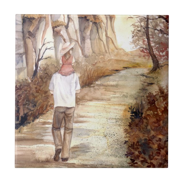 Autumn Trail Watercolor Painting Ceramic Tile (Front)