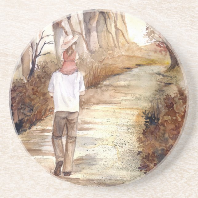 Autumn Trail Watercolor Painting Coaster (Front)