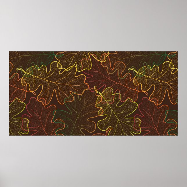 Autumn transparent oak leaves pattern background.  poster (Front)