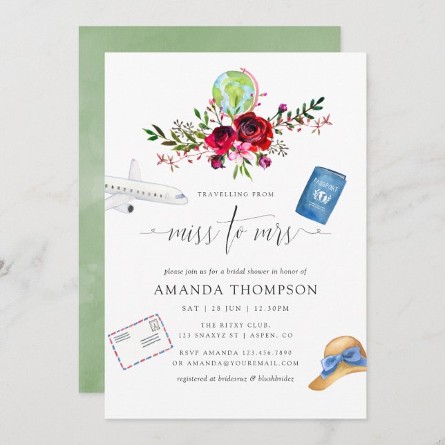 Autumn Travelling From Miss To Mrs Bridal Shower Invitation (Front/Back)